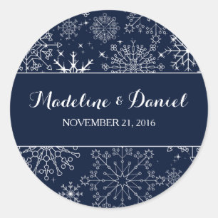 Gorgeous Snowflakes Wedding Stickers/Seals Classic Round Sticker
