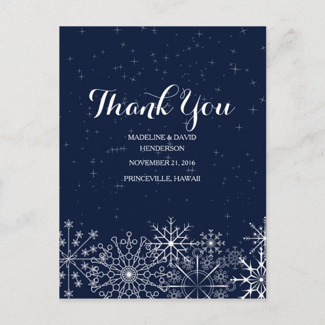 Gorgeous Snowflakes Winter Weddings Thank You Postcard (Front)
