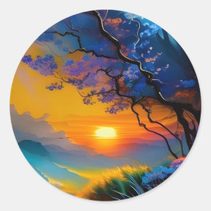 Gorgeous Sunrise over pond  Classic Round Sticker