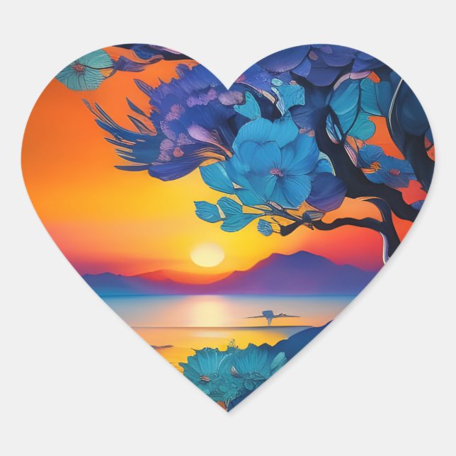 Gorgeous Sunrise over pond  Heart Sticker (Front)