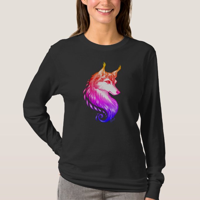 Gorgeous Sunset Hand Drawn Wolf Long Sleeve Shirt (Front)