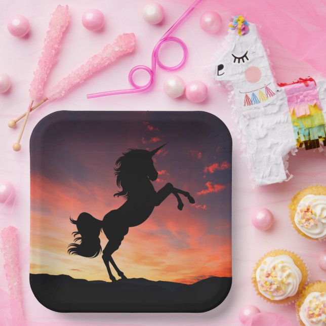 Gorgeous Sunset Unicorn Silhouette Paper Plate (Party)