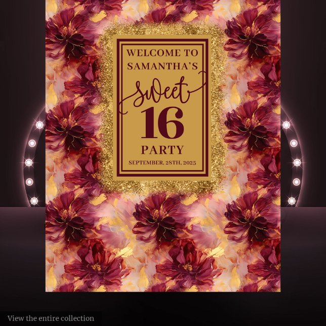 Gorgeous Sweet 16 Blush Burgundy Gold Banner Tapestry (Gorgeous Sweet 16 Blush Burgundy Gold Banner)
