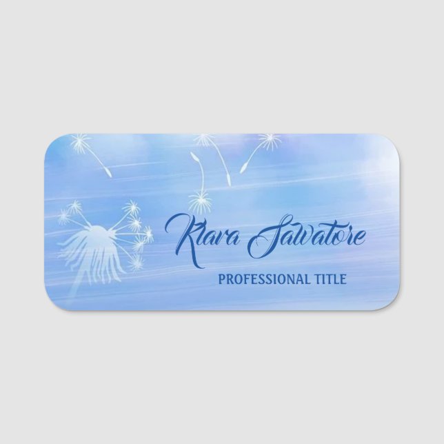 Gorgeous Sweet Amazing Blue Dandelion Name Tag (Front)