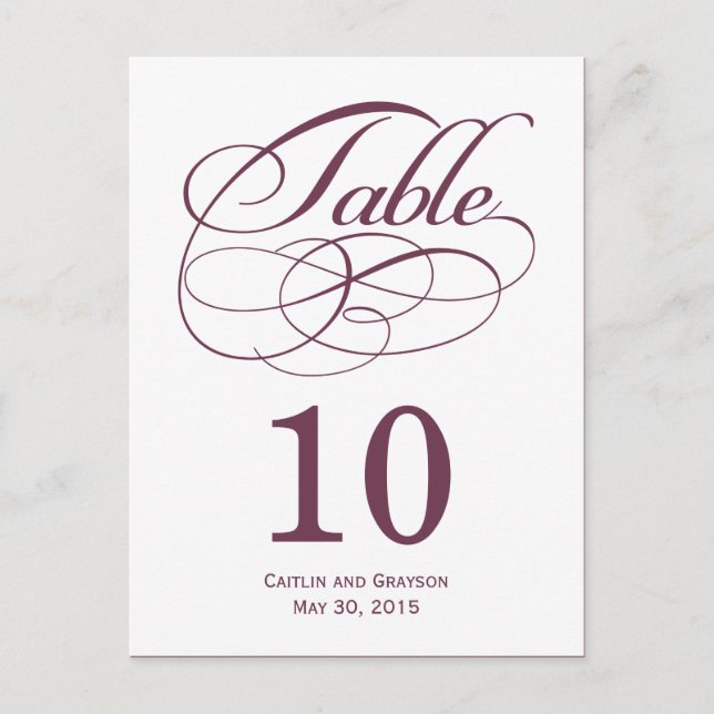 Gorgeous Swirls Wedding Table Number Card (Front)