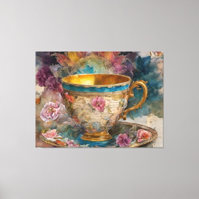 Gorgeous Teacup Mixed Media Painting Canvas Print (Front)