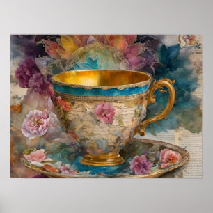 Gorgeous Teacup Mixed Media Painting Poster