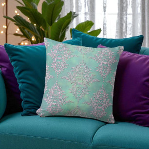 Gorgeous Teal and Lavender Pastel Damask Cushion