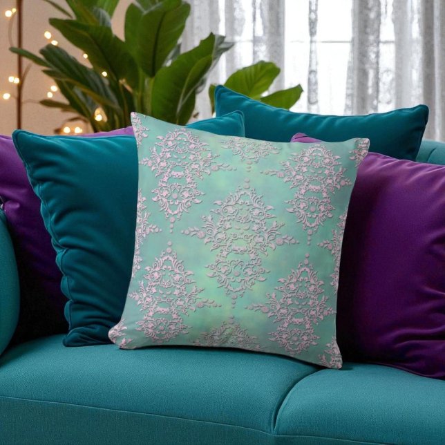 Gorgeous Teal and Lavender Pastel Damask Cushion (Creator Uploaded)