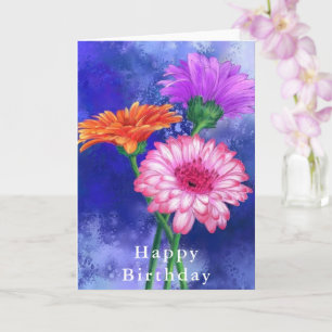 Gorgeous Three Colour Gerberas - Happy Birthday Card