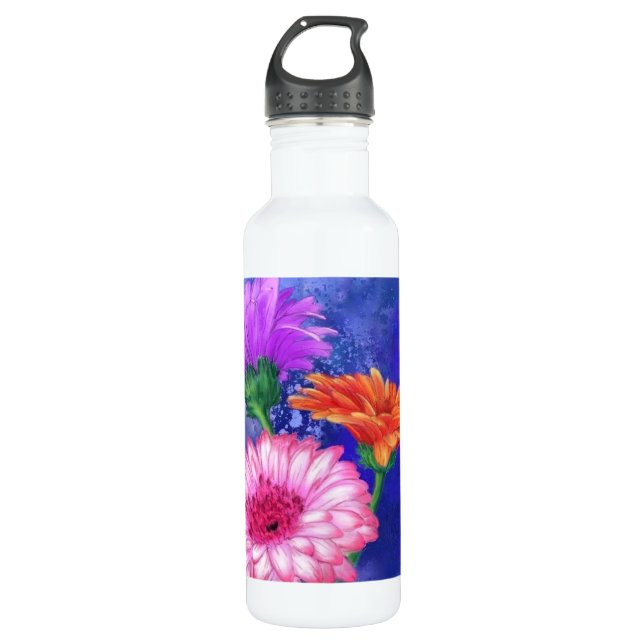 Gorgeous Three Colour Gerberas - Migned Art Drawin 710 Ml Water Bottle (Front)
