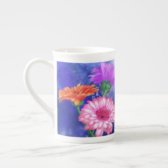 Gorgeous Three Colour Gerberas - Migned Art Drawin Bone China Mug (Left)