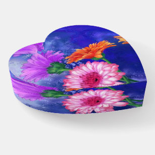 Gorgeous Three Colour Gerberas - Migned Art Drawin Paperweight