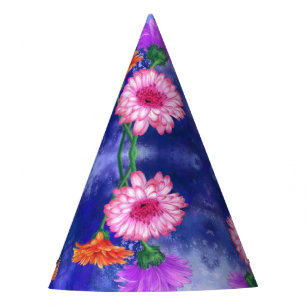 Gorgeous Three Colour Gerberas - Migned Art Drawin Party Hat