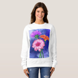 Gorgeous Three Colour Gerberas - Migned Art Drawin Sweatshirt