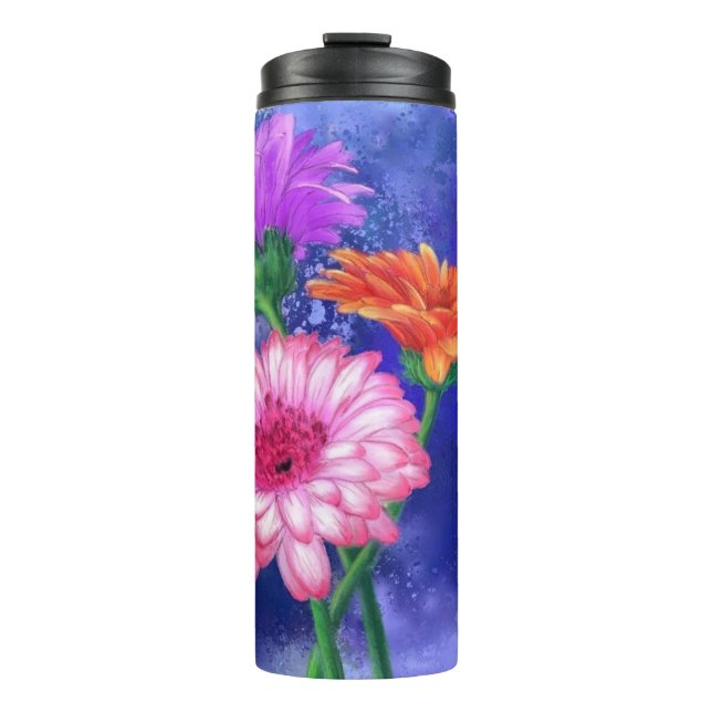 Gorgeous Three Colour Gerberas - Migned Art Drawin Thermal Tumbler (Front)