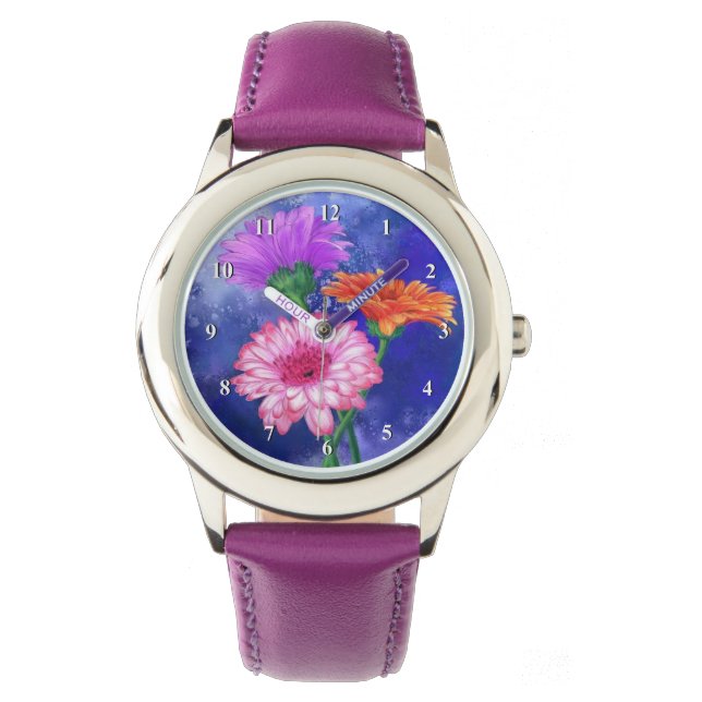 Gorgeous Three Colour Gerberas - Migned Art Drawin Watch (Front)
