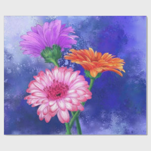 Gorgeous Three Colour Gerberas - Migned Art Drawin Wrapping Paper