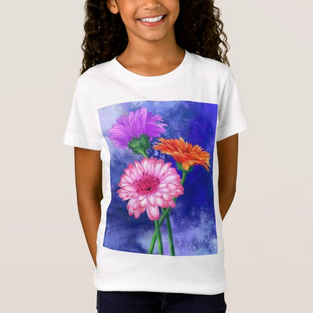 Gorgeous Three Colour Gerberas - Migned Drawing Ar T-Shirt (Front)