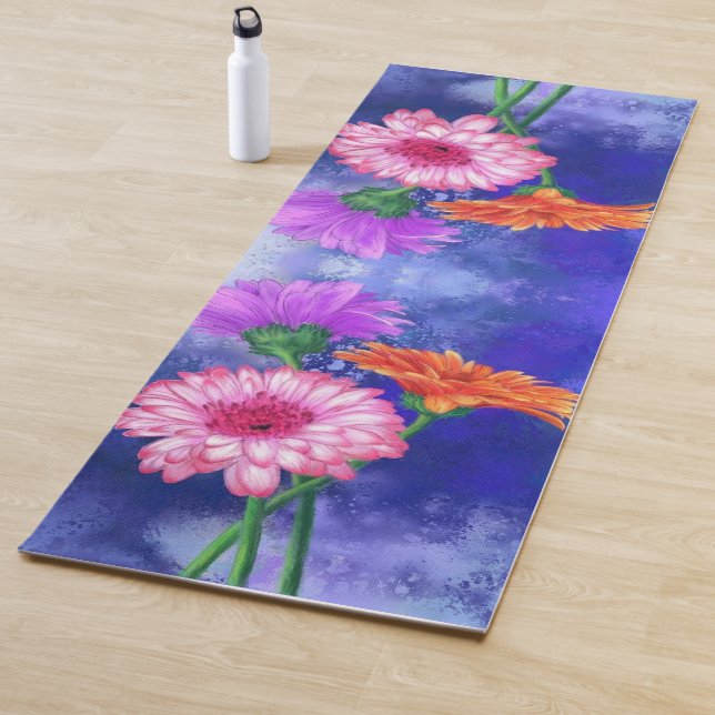 Gorgeous Three Colour Gerberas - Migned Drawing Ar Yoga Mat (In Situ)