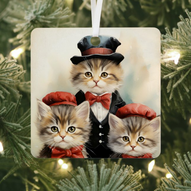 Gorgeous Three Kitten Family Christmas  Metal Tree Decoration (Insitu)