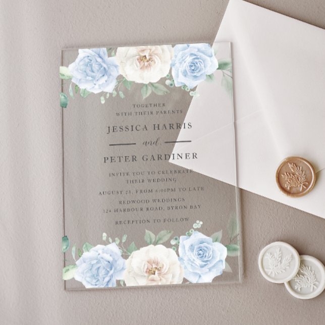 Gorgeous Trending Blue Floral Wedding  Acrylic Invitations (Creator Uploaded)