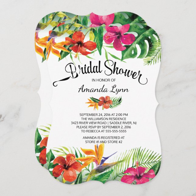 Gorgeous Tropical Flower Bridal Shower Invitation (Front/Back)