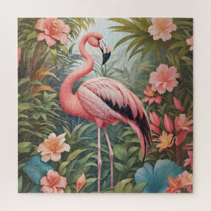 Gorgeous Tropical Pink Flamingo Bird Jigsaw Puzzle