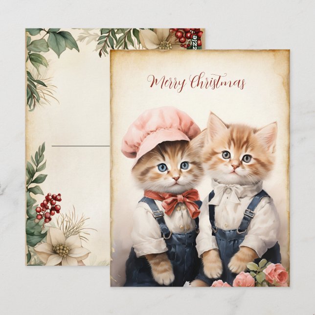 Gorgeous Two Kitten Family Christmas  Postcard (Front/Back)