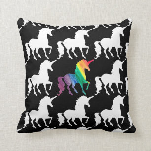 Gorgeous Unicorn Rainbow Black & White Pattern Cushion