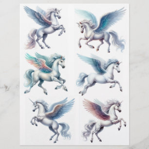 Gorgeous Unicorns and Pegaus on White Backgrounds