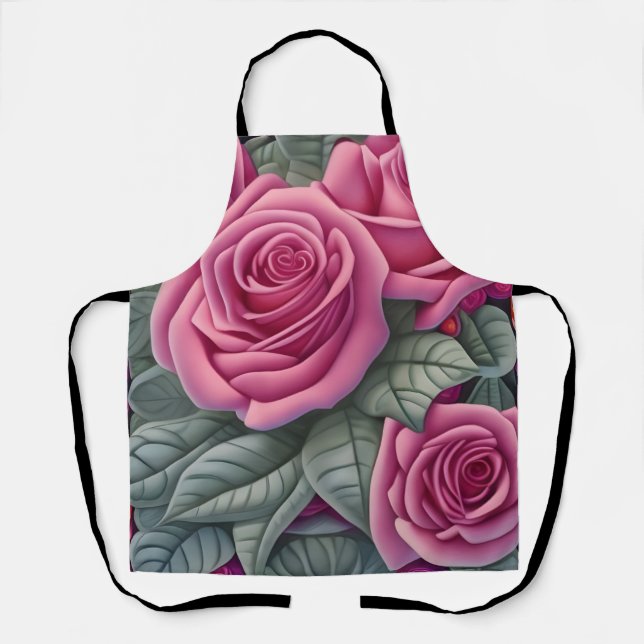 Gorgeous Victorian Pastel Pink Rose Print Apron (Front)