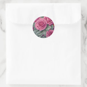 Gorgeous Victorian Pastel Pink Rose Print Classic Round Sticker