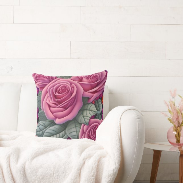 Gorgeous Victorian Pastel Pink Rose Print Cushion (Couch)