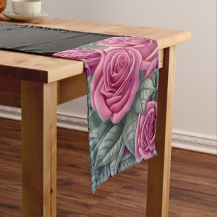 Gorgeous Victorian Pastel Pink Rose Print Short Table Runner