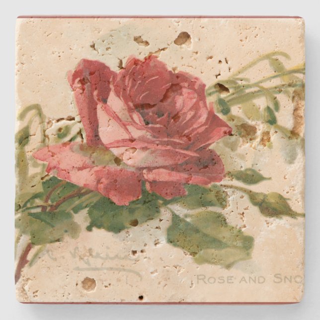 Gorgeous Victorian Red Rose Stone Coaster (Front)