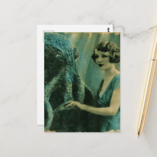 Gorgeous Vintage Lady and a Sea Monster Postcard