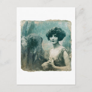 Gorgeous Vintage Lady and a Sea Monster Postcard