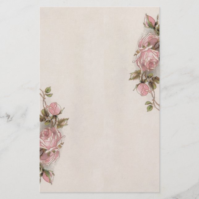 Gorgeous Vintage Pink Rose Stationery (Front)