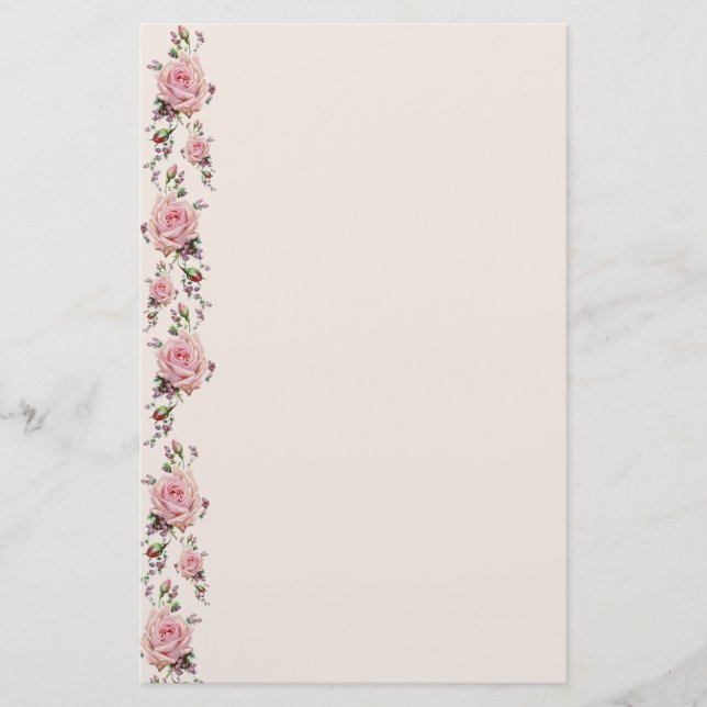 Gorgeous Vintage Soft Romantic Pink Roses Stationery (Front)