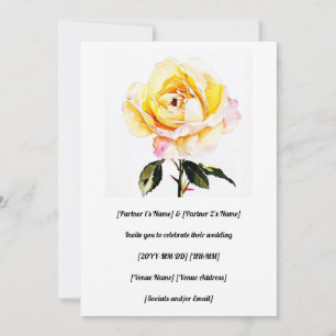 Gorgeous Water-Painted Yellow Rose  Invitation