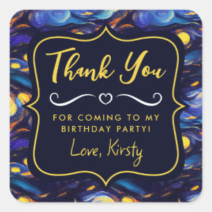 Gorgeous Watercolor Blue Starry Night Birthday Square Sticker