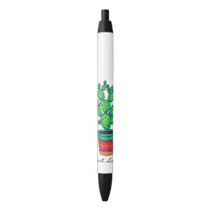 Gorgeous Watercolor Cactus In Beautiful Pot Black Ink Pen