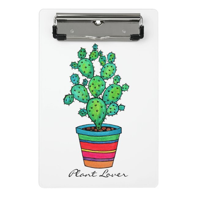 Gorgeous Watercolor Cactus In Beautiful Pot Mini Clipboard (Front)