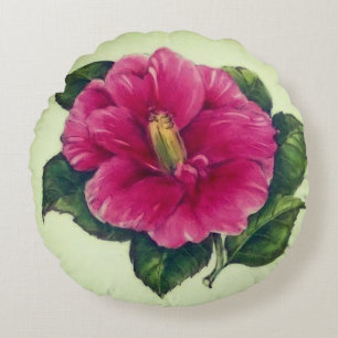 Gorgeous Watercolor Pink Hibiscus Flower  Round Cushion