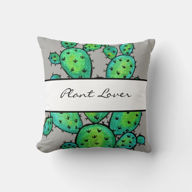 Gorgeous Watercolor Prickly Cactus Cushion (Front)