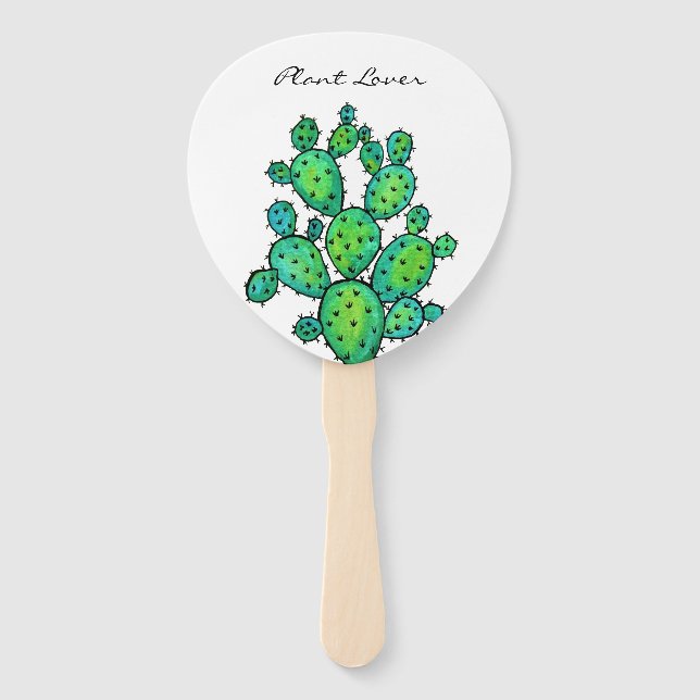 Gorgeous Watercolor Prickly Cactus Hand Fan (Front)