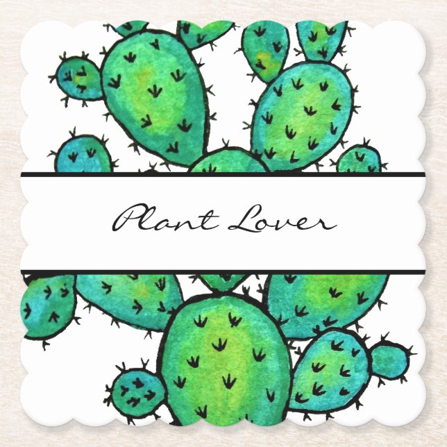 Gorgeous Watercolor Prickly Cactus Paper Coaster (Front)