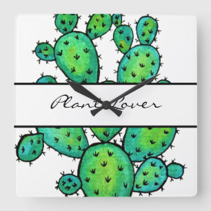 Gorgeous Watercolor Prickly Cactus Square Wall Clock