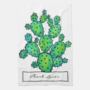 Gorgeous Watercolor Prickly Cactus Tea Towel